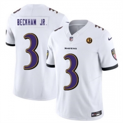 Men Baltimore Ravens 3 Odell Beckham Jr  White 2023 F U S E  With John Madden Patch Vapor Limited Football Jersey