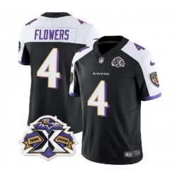 Men Baltimore Ravens 4 Zay Flowers Black White 2023 F U S E With Patch Throwback Vapor Limited Jersey
