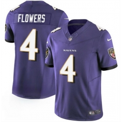 Men Baltimore Ravens 4 Zay Flowers Purple 2023 F U S E  Vapor Limited Football Jersey