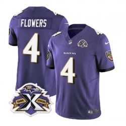 Men Baltimore Ravens 4 Zay Flowers Purple 2023 F U S E With Patch Throwback Vapor Limited Jersey