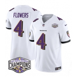 Men Baltimore Ravens 4 Zay Flowers White F U S E 2024 AFC North Division Champions Vapor Limited Football Jersey