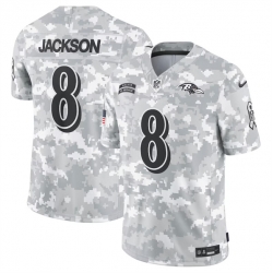 Men Baltimore Ravens 8 Lamar Jackson 2024 Arctic Camo Salute To Service Limited Stitched Football Jersey