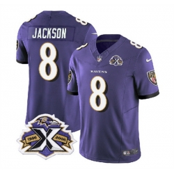 Men Baltimore Ravens 8 Lamar Jackson Purple 2023 F U S E With Patch Throwback Vapor Limited Jersey