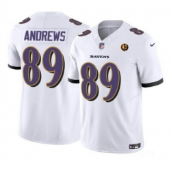 Men Baltimore Ravens 89 Mark Andrews White 2023 F U S E  With John Madden Patch Vapor Limited Stitched Football Jersey
