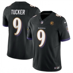 Men Baltimore Ravens 9 Justin Tucker Black 2023 F U S E  With John Madden Patch Vapor Limited Stitched Football Jersey