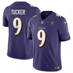 Men Baltimore Ravens 9 Justin Tucker Purple 2023 F U S E  With John Madden Patch Vapor Limited Stitched Football Jersey