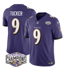 Men Baltimore Ravens 9 Justin Tucker Purple F U S E 2024 AFC North Division Champions Vapor Limited Football Jersey