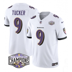 Men Baltimore Ravens 9 Justin Tucker White F U S E 2024 AFC North Division Champions Vapor Limited Football Jersey