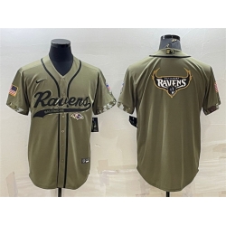 Men Baltimore Ravens Olive Salute To Service Team Big Logo Cool Base Stitched Baseball Jersey