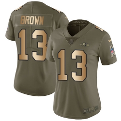 Nike Ravens #13 John Brown Olive Gold Womens Stitched NFL Limited 2017 Salute to Service Jersey