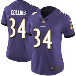 Nike Ravens #34 Alex Collins Purple Team Color Womens Stitched NFL Vapor Untouchable Limited Jersey