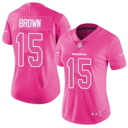 Ravens 15 Marquise Brown Pink Women Stitched Football Limited Rush Fashion Jersey