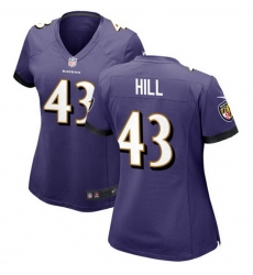 Women Baltimore Ravens 43 Justice Hill Purple Football Jersey  Run Small