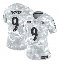 Women Baltimore Ravens 9 Justin Tucker 2024 F U S E Arctic Camo Salute To Service Limited Stitched Football Jersey