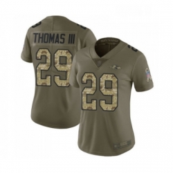 Womens Baltimore Ravens 29 Earl Thomas III Limited Olive Camo Salute to Service Football Jersey