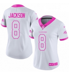 Womens Nike Baltimore Ravens 8 Lamar Jackson Limited WhitePink Rush Fashion NFL Jersey