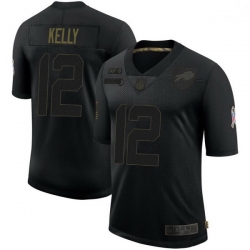 Men Buffalo Bills 12 Jim Kelly Black Limited 2020 Salute To Service Jersey