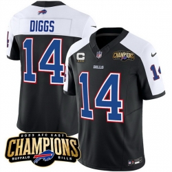 Men Buffalo Bills 14 Stefon Diggs Black White 2023 F U S E  AFC East Champions With 3 Star C Ptach Stitched Football Jersey