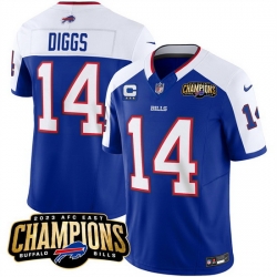 Men Buffalo Bills 14 Stefon Diggs Blue White 2023 F U S E  AFC East Champions With 3 Star C Ptach Stitched Football Jersey