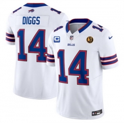 Men Buffalo Bills 14 Stefon Diggs White 2023 F U S E  With 3 Star C Ptach And John Madden Patch Vapor Limited Stitched Football Jersey