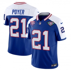 Men Buffalo Bills 21 Jordan Poyer Blue White 2023 F U S E  35th And 75th Patch Throwback Vapor Untouchable Limited Stitched Jersey