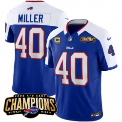 Men Buffalo Bills 40 Von Miller Blue White 2023 F U S E  AFC East Champions With 4 Star C Ptach Stitched Football Jersey