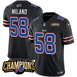 Men Buffalo Bills 58 Matt Milano Black 2023 F U S E  AFC East Champions Ptach Stitched Football Jersey