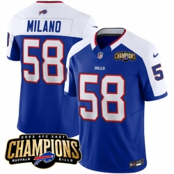 Men Buffalo Bills 58 Matt Milano Blue White 2023 F U S E  AFC East Champions Ptach Stitched Football Jersey