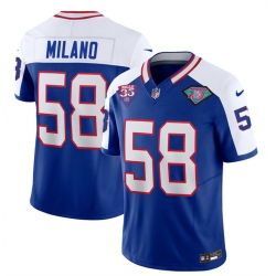 Men Buffalo Bills 58 Matt Milano Blue White 35th And 75th Patch 2023 F U S E  Throwback Vapor Untouchable Limited Stitched Jersey