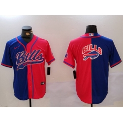 Men Buffalo Bills big logo Red Blue Team Cool Base Stitched Baseball Jersey