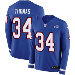 Nike Bills 34 Thurman Thomas Royal Blue Team Color Men s Stitched NFL Limited Therma Long Sleeve Jersey