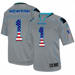 Mens Nike Carolina Panthers 1 Cam Newton Elite Grey USA Flag Fashion NFL Jersey