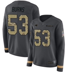 Panthers 53 Brian Burns Anthracite Salute to Service Women Stitched Football Limited Therma Long Sleeve Jersey