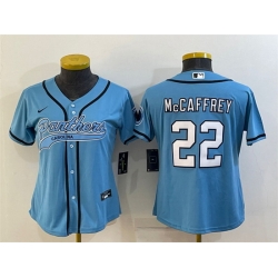 Women Carolina Panthers 22 Christian McCaffrey Blue With Patch Cool Base Stitched Baseball Jersey