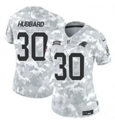 Women Carolina Panthers 30 Chuba Hubbard 2024 F U S E Arctic Camo Salute To Service Limited Stitched Football Jersey