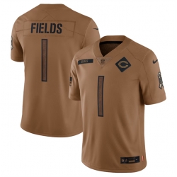 Men Chicago Bears 1 Justin Fields 2023 Brown Salute To Service Limited Stitched Football Jersey