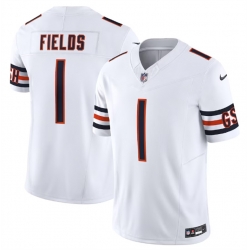 Men Chicago Bears 1 Justin Fields White 2023 F U S E  Vapor Untouchable Limited Stitched Football Jersey