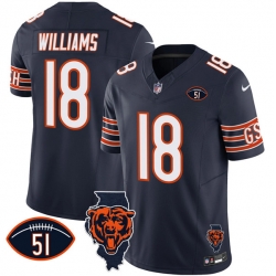 Men Chicago Bears 18 Caleb Williams Navy F U S E  With Illinois And No  51 Patch Stitched Football Jersey