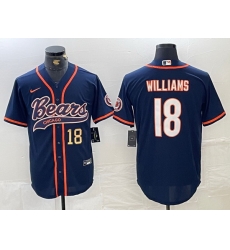 Men Chicago Bears 18 Caleb Williams Navy With Patch Cool Base Stitched Baseball Jersey 2