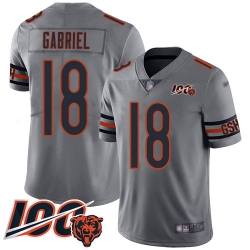 Men Chicago Bears 18 Taylor Gabriel Limited Silver Inverted Legend 100th Season Football Jersey