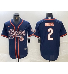 Men Chicago Bears 2 DJ Moore Navy With Patch Cool Base Stitched Baseball Jersey 2
