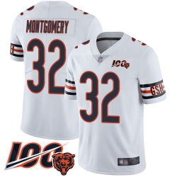 Men Chicago Bears 32 David Montgomery White Vapor Untouchable Limited Player 100th Season Football Jersey