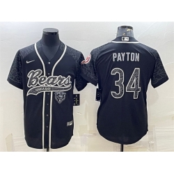 Men Chicago Bears 34 Walter Payton Black Reflective With Patch Cool Base Stitched Baseball Jersey