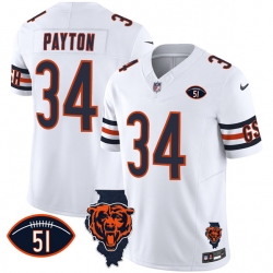 Men Chicago Bears 34 Walter Payton White F U S E  With Illinois And No  51 Patch Stitched Football Jersey