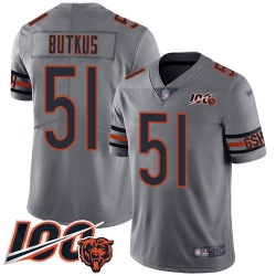 Men Chicago Bears 51 Dick Butkus Limited Silver Inverted Legend 100th Season Football Jersey