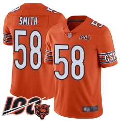 Men Chicago Bears 58 Roquan Smith Orange Alternate 100th Season Limited Football Jersey