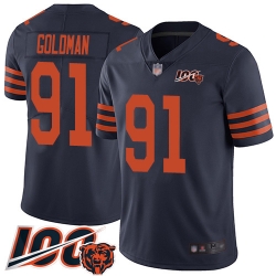 Men Chicago Bears 91 Eddie Goldman Limited Navy Blue Rush Vapor Untouchable 100th Season Football Jersey