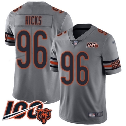 Men Chicago Bears 96 Akiem Hicks Limited Silver Inverted Legend 100th Season Football Jersey