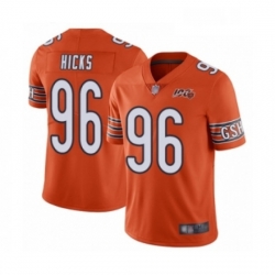 Mens Chicago Bears 96 Akiem Hicks Orange Alternate 100th Season Limited Football Jersey