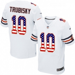 Mens Nike Chicago Bears 10 Mitchell Trubisky Elite White Road USA Flag Fashion NFL Jersey